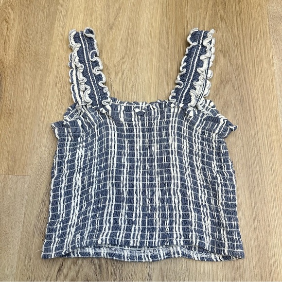 Hollister Blue and White Stripe Cropped Smocked Tank Top - Picture 2 of 4